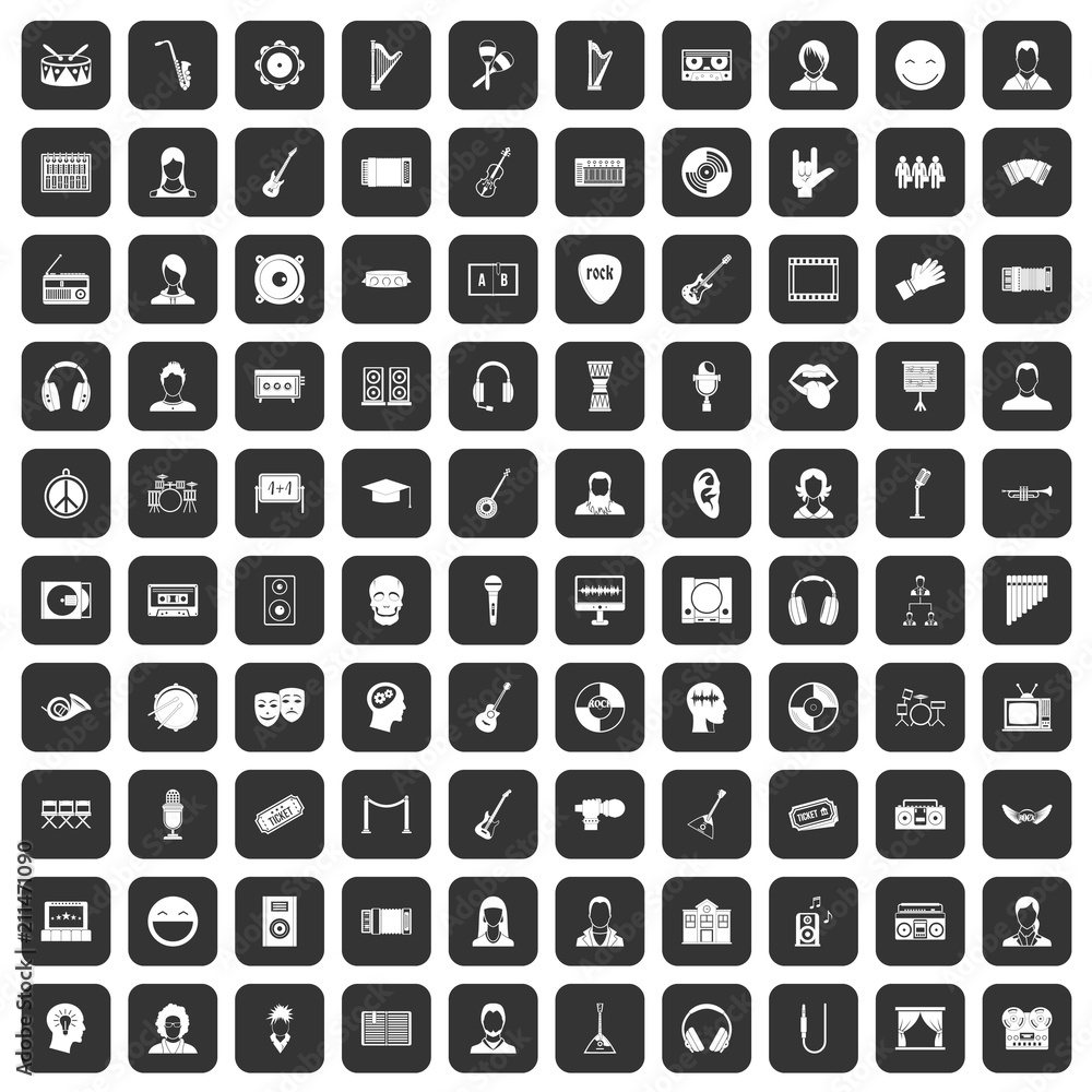 100 audience icons set in black color isolated vector illustration