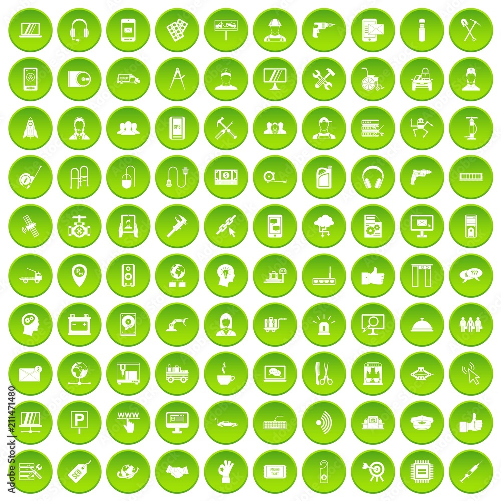 100 support center icons set in green circle isolated on white vectr illustration 100 support center icons set in green circle isolated on white vectr illustration
