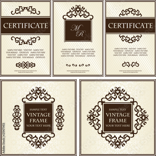 Set of vintage invitations and cards with decorative frames and elements. Set of templates for decoration