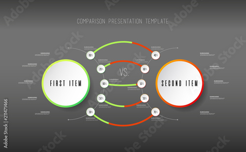 Two items  comparison vector template with circles.