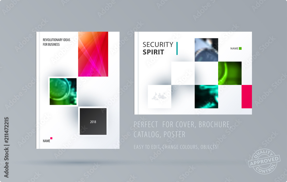 Brochure design rectangular template. Colourful modern abstract set, annual report with shapes for branding. Brochure design rectangular template. Colourful modern abstract set, annual report with shapes for branding.