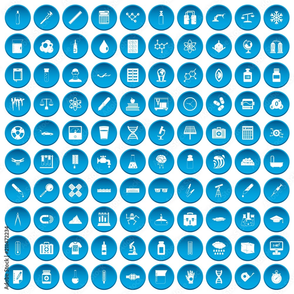 100 laboratory icons set in blue circle isolated on white vectr illustration 100 laboratory icons set in blue circle isolated on white vectr illustration