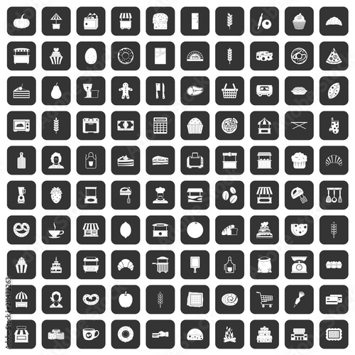 100 bakery icons set in black color isolated vector illustration