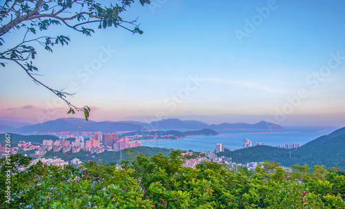 panorama of the city of Sanya, a view of the city in the highest point, the island of the Phoenix. photo