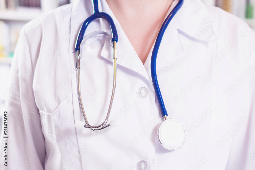 female doctor with stethoscope. biotechnology and medical background female doctor with stethoscope. biotechnology and medical background
