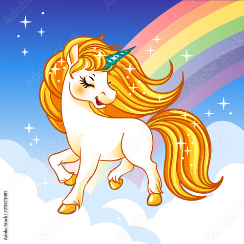 Dekoracja na wymiar  fantasy-unicorn-with-golden-mane-and-rainbow