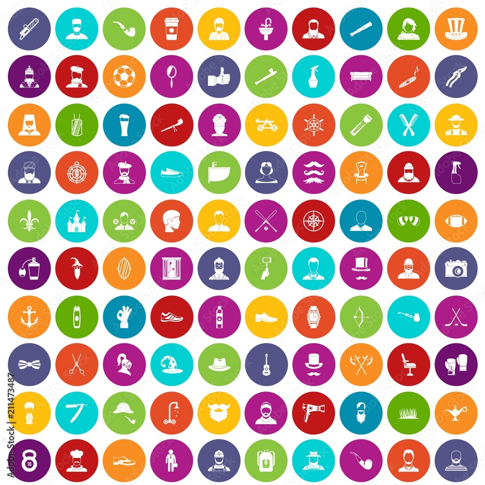 100 beard icons set in different colors circle isolated vector illustration 100 beard icons set in different colors circle isolated vector illustration