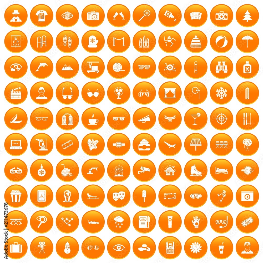 100 glasses icons set in orange circle isolated on white vector illustration 100 glasses icons set in orange circle isolated on white vector illustration