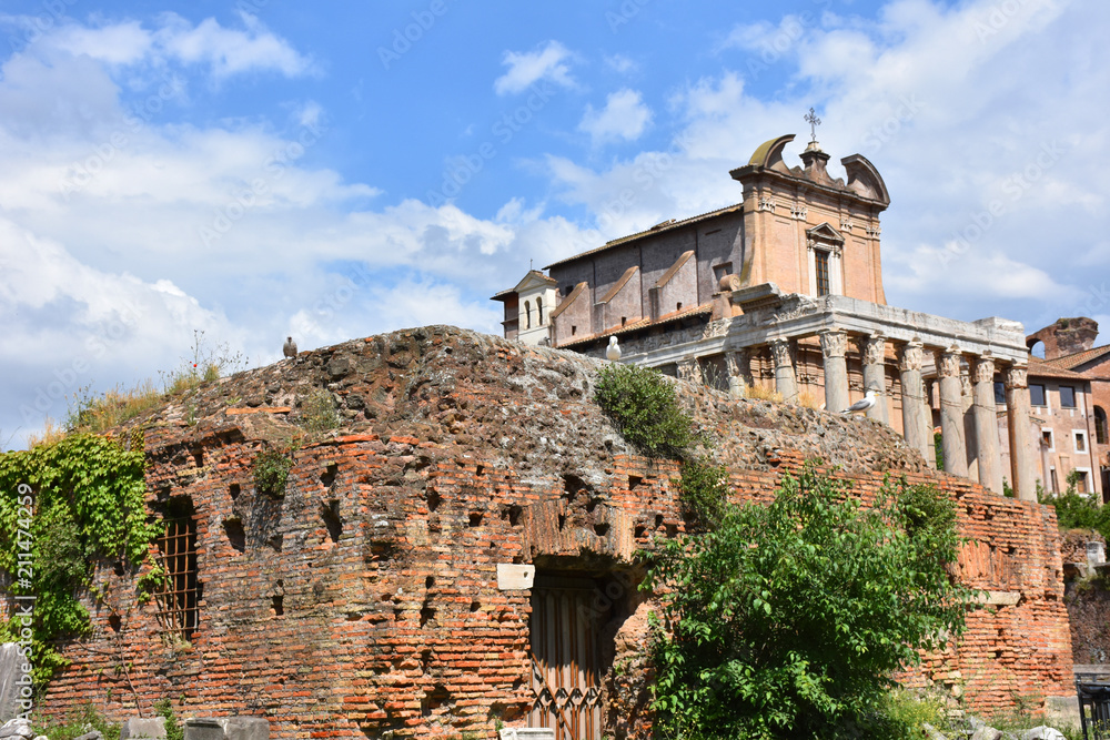 Rome,  view and details of the archaeological area of the Roman Forums