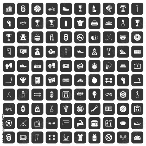 100 boxing icons set in black color isolated vector illustration