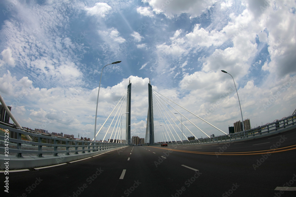  View of dongting lake river cable-stayed bridge
