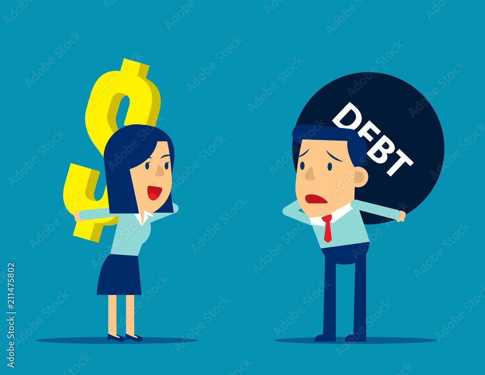 Business people carry profit and debt. Concept business vector illustration, Flat business cartoon, Currency and Bank, Investment, Risk. Business people carry profit and debt. Concept business vector illustration, Flat business cartoon, Currency and Bank, Investment, Risk.