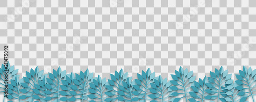 Paper cut vector art. Grass origami transparent background. Floral abstract banner design. Craft 3d plant eco card. Illustration leaf lush template.