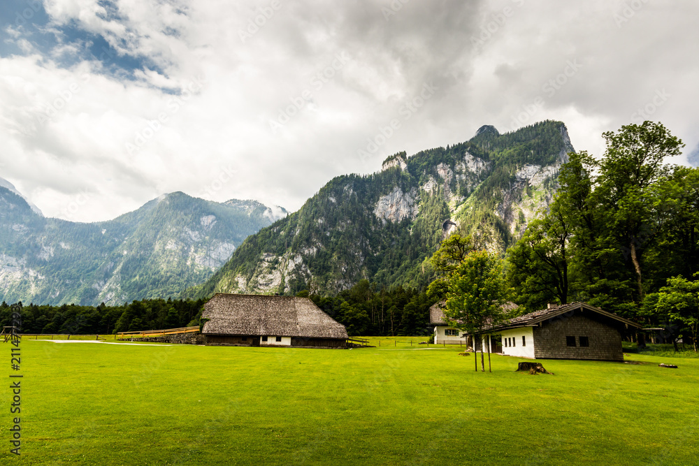 Panorama of the mountain valley near Konigsee lake