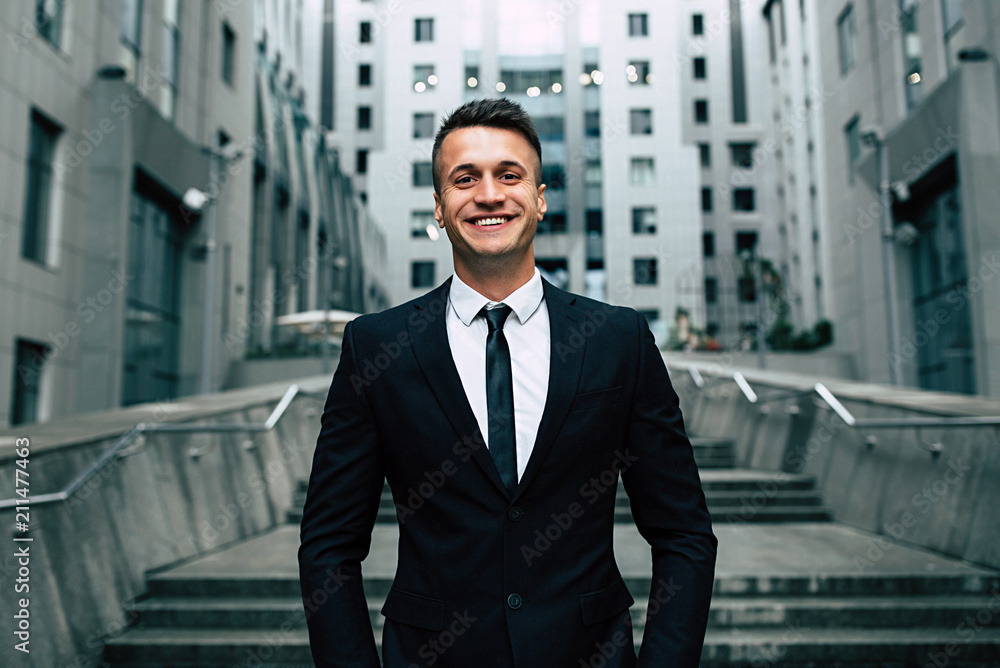 Happy success Business man in full suit outdoors Happy success Business man in full suit outdoors