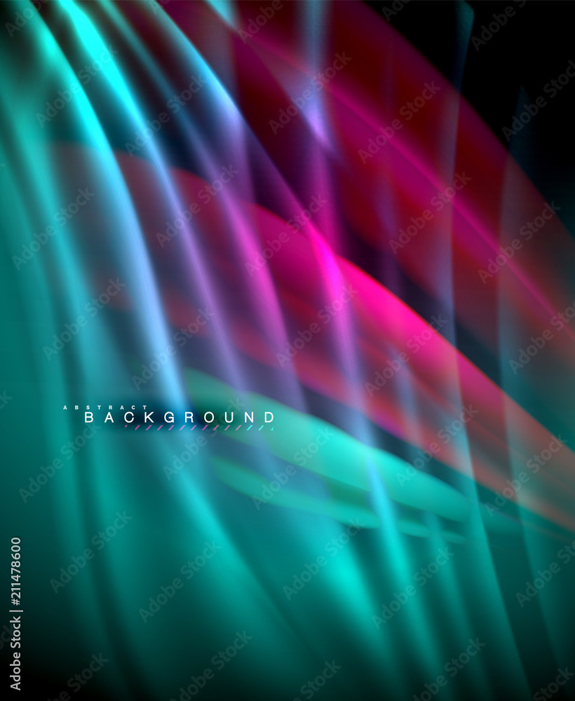 Neon glowing wave, magic energy and light motion background. Vector wallpaper template Neon glowing wave, magic energy and light motion background. Vector wallpaper template