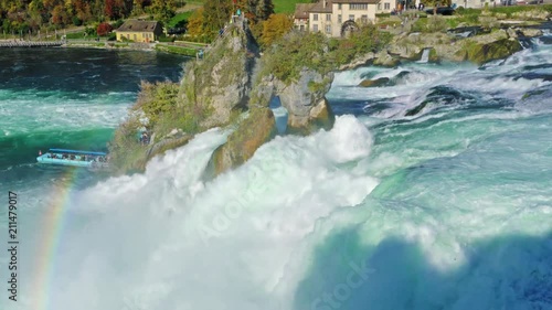The Rhine Falls near Zurich at Indian summer, largest waterfall in Switzerland
