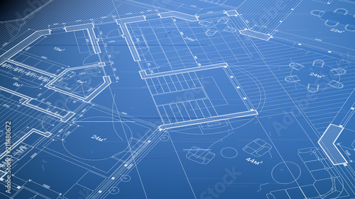 vector architectural plan - abstract architectural blueprint of a modern residential building / technology, industry, business concept illustration: real estate, building, construction & architecture