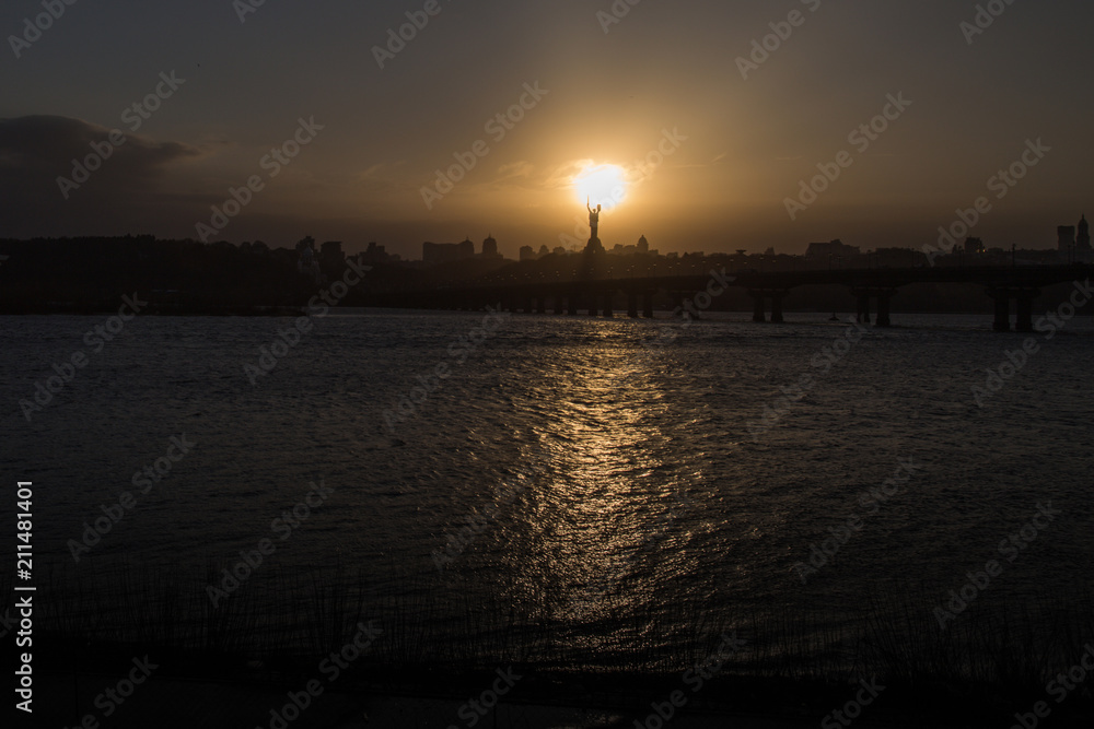 Naklejka premium Beautiful city panorama, Dnipro river, Kyiv, Ukraine