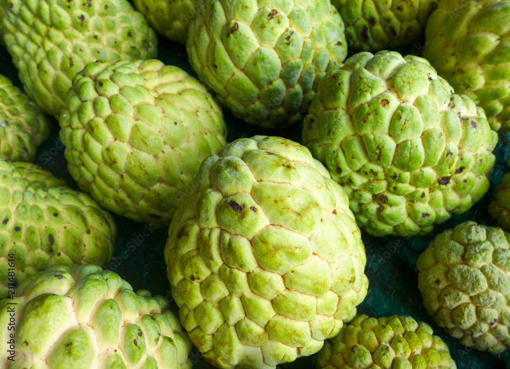 close up custard apples in the market close up custard apples in the market