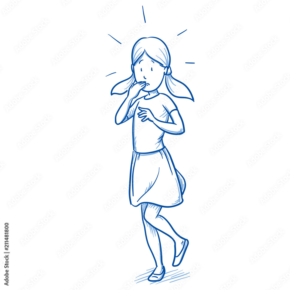 Startled young girl in an awkward situation. Hand drawn cartoon doodle vector illustration. Startled young girl in an awkward situation. Hand drawn cartoon doodle vector illustration.