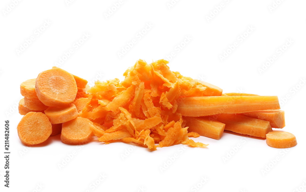 Carrots, pile fresh organic shredded isolated on white Carrots, pile fresh organic shredded isolated on white