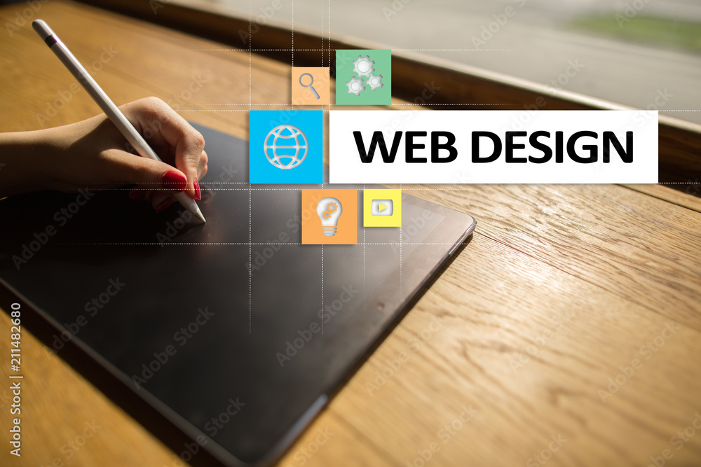 Web design and development concept on the virtual screen. Web design and development concept on the virtual screen.