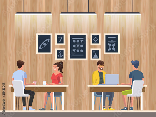 Modern Cafe. Interior Restaurant. Creative Office Coworking Center.