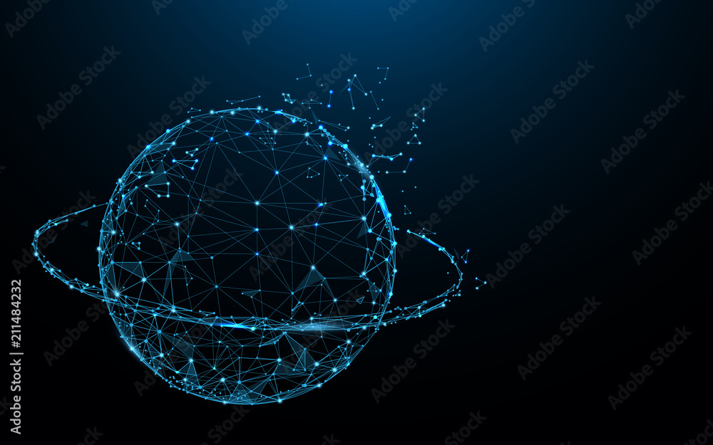 Fototapeta premium Linie kształtu planety Saturn, trójkąty i projekt stylów cząstek. Wektor ilustracja