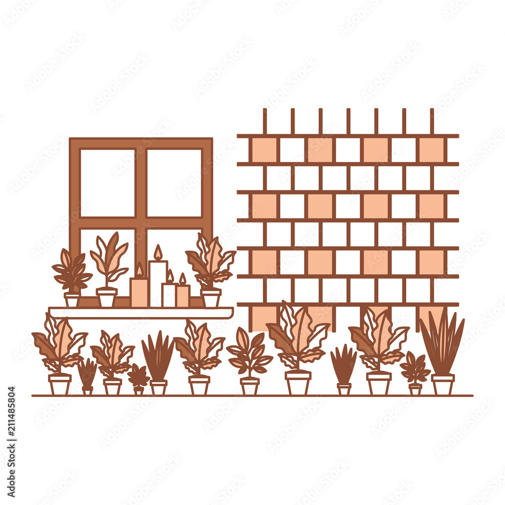 Obraz premium window house with houseplants scene vector illustration design