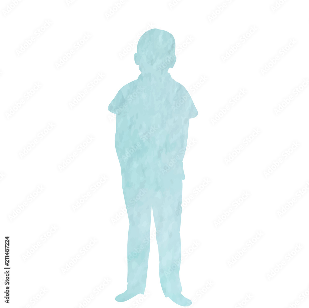 blue watercolor silhouette boy, one blue watercolor silhouette boy, one