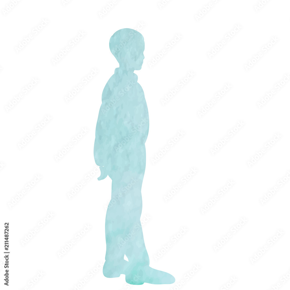  icon, blue watercolor silhouette boy