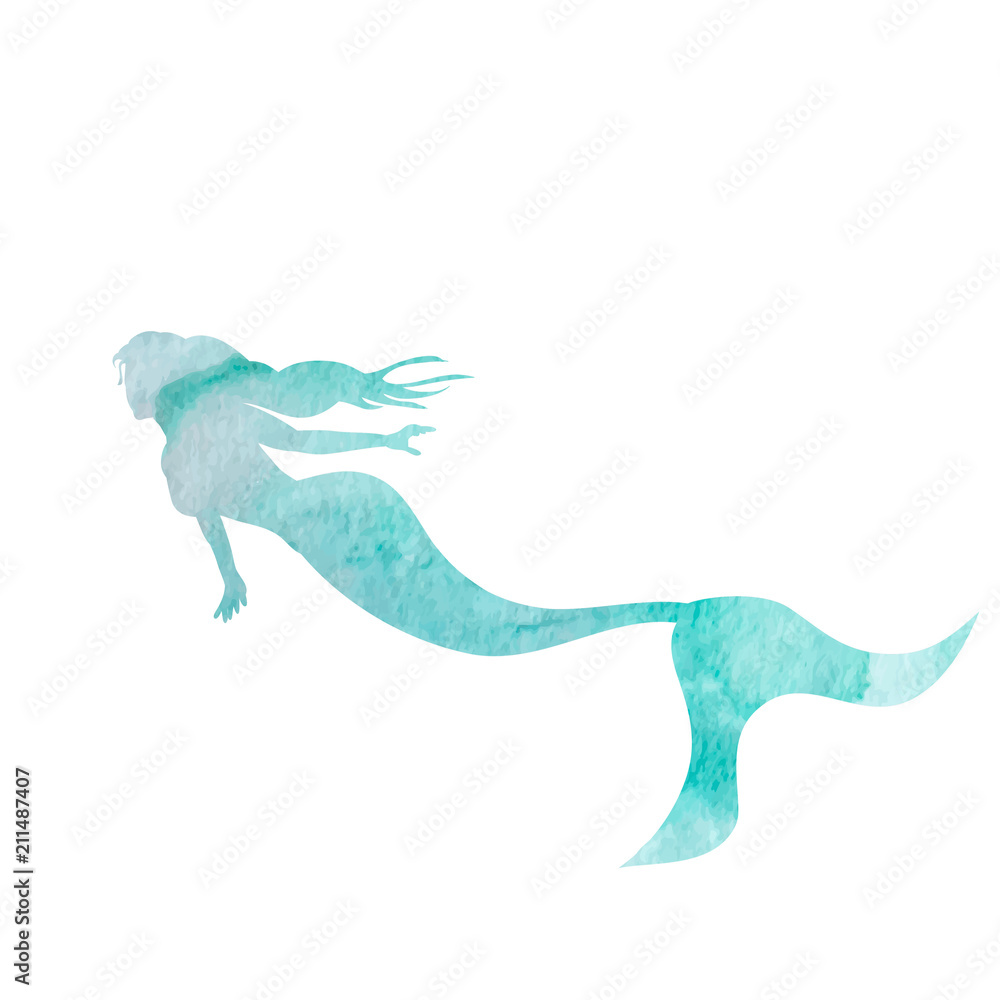 icon, blue watercolor silhouette mermaid Stock Vector | Adobe Stock