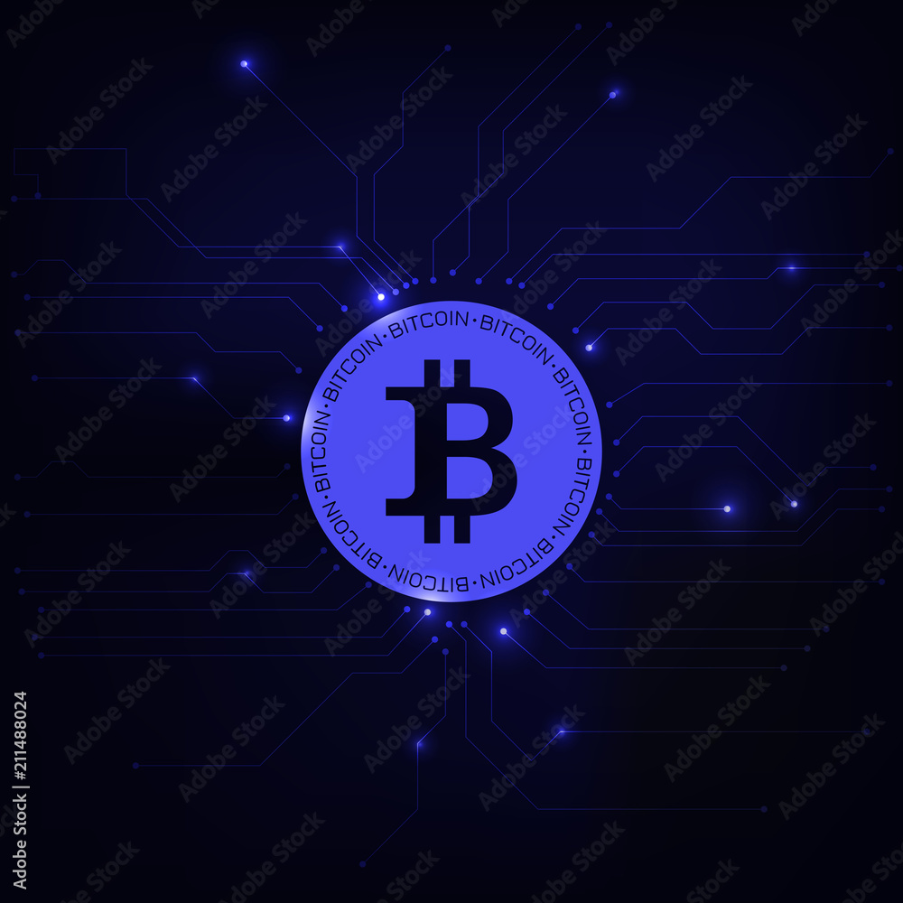 Obraz premium Bitcoin symbol, blue background.