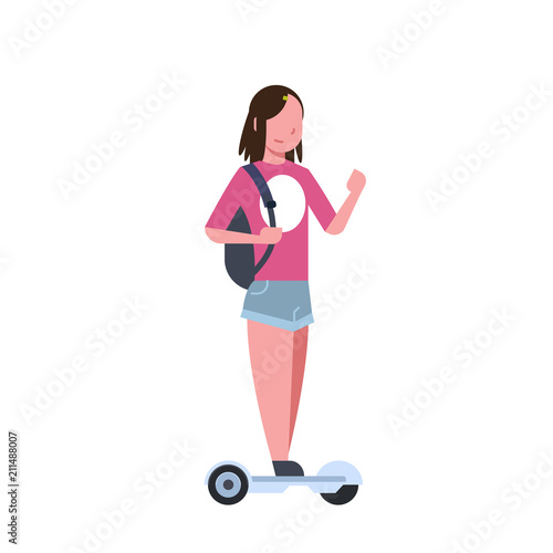 girl riding gyroscooter over white background. gyroboard concept. cartoon full length character. flat style vector illustration