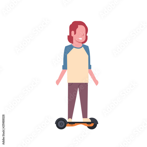 man riding gyroscooter over white background. gyroboard concept. cartoon full length character. flat style vector illustration