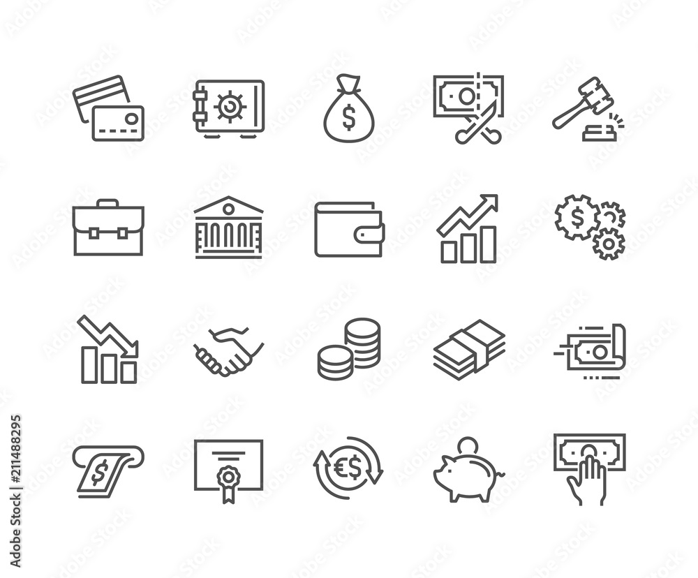 Simple Set of Finance Related Vector Line Icons. Contains such Icons as Taxes, Money Management, Handshake and more. Editable Stroke. 48x48 Pixel Perfect. - obrazy, fototapety, plakaty 