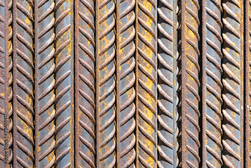 Rows of rusty Armature as Background, surface of metal armature