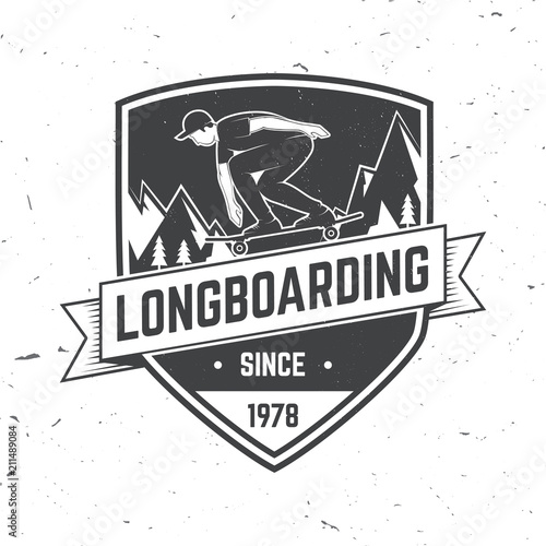 Longboarding badge. Vector illustration. Extreme sport.