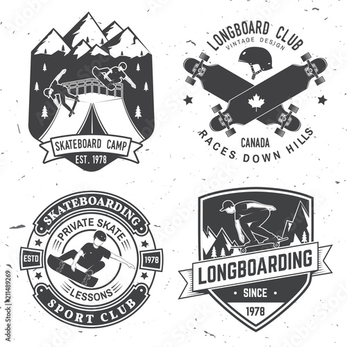 Set of Skateboard and longboard club badges. Vector illustration