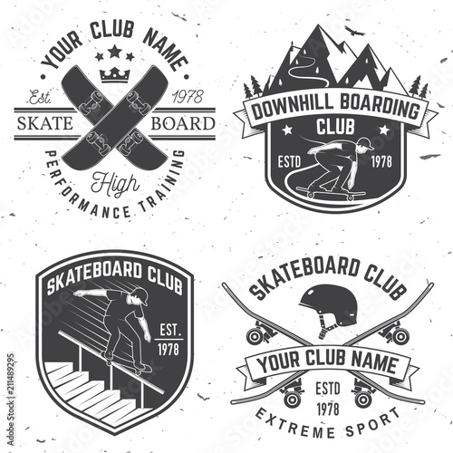 Set of Skateboard and longboard club badges. Vector illustration