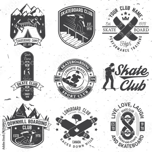 Set of Skateboard and longboard club badges. Vector illustration