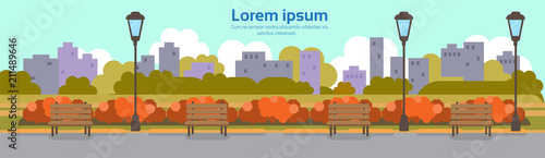 autumn urban yellow park outdoors street lamp cityscape concept horizontal copy space banner flat vector illustration