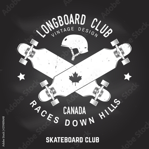 Longboard club sign on the chalkboard. Vector illustration.