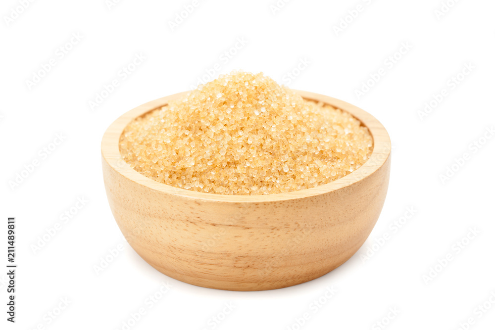 raw organic cane sugar, brown sugar in wooden bowl raw organic cane sugar, brown sugar in wooden bowl