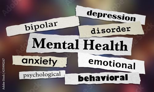 Mental Health Disorders Depression Bipolar Newspaper Headlines 3d Illustration