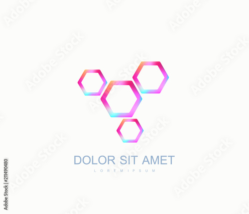 Hexagonal science genetics logo, DNA helix. Genetic analysis, research biotech code DNA. Biotechnology genome chromosome. Vector illustration.