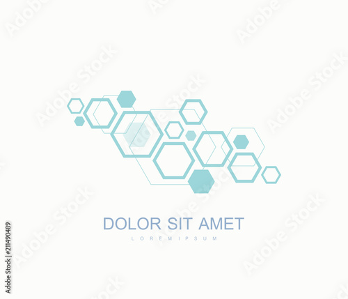 Hexagonal science genetics logo, DNA helix. Genetic analysis, research biotech code DNA. Biotechnology genome chromosome. Vector illustration.