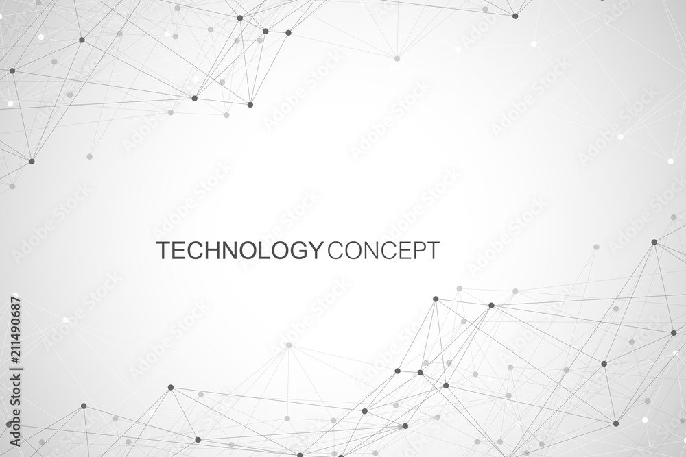 Geometric connected background lines and dots. Simple technology abstract graphic background design, vector illustration.