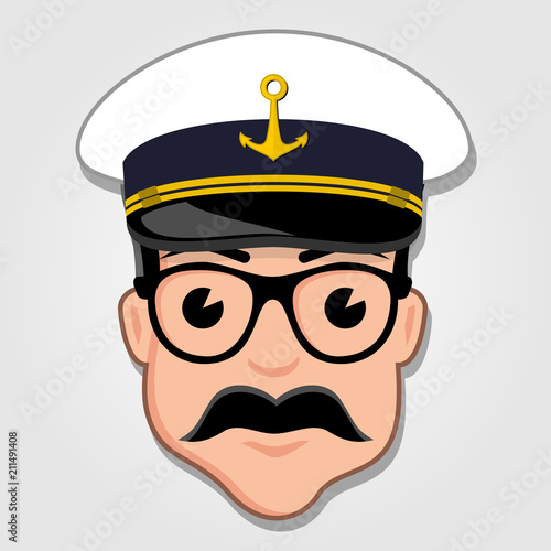 Captain Cartoon Face. Vector illustration.